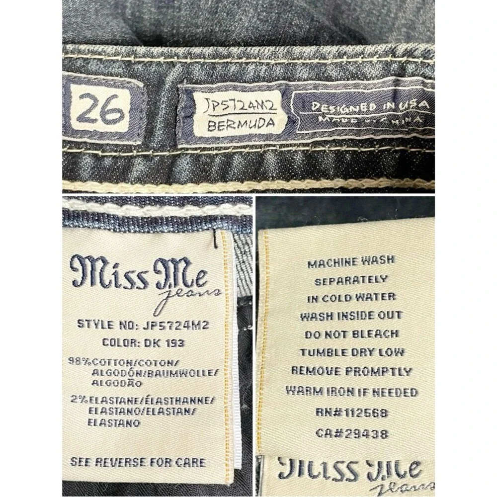 Miss Me Shorts Y2K Embroidered Feather Wings Long Jean Shorts Dark Wash Size 26